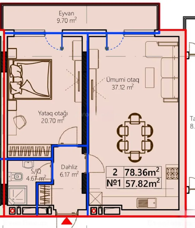 Satılır 2 otaqlı Mənzil Yeni tikili 78 m² Sumqayıt - şəkil 2