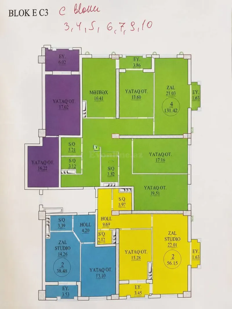 Satılır 4 otaqlı Mənzil Yeni tikili 131 m² Gənclik m. - şəkil 2