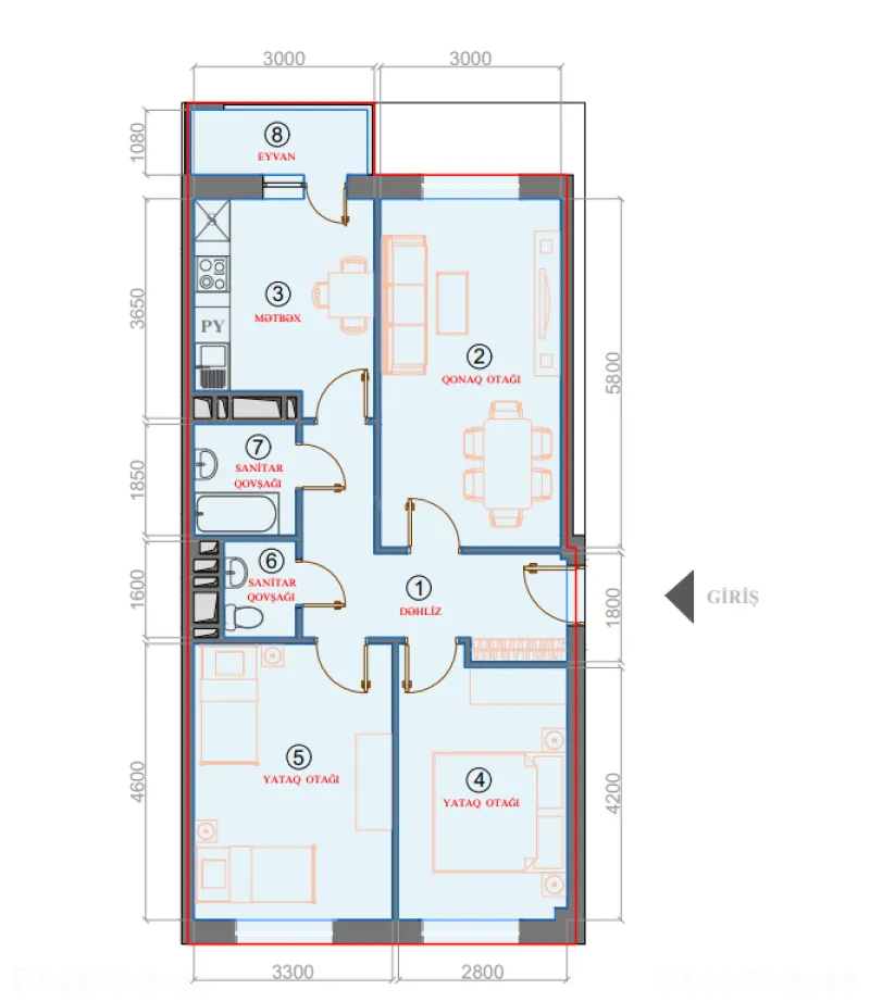 3 otaqlı Mənzil 73 m² Əhmədli m. Satılır