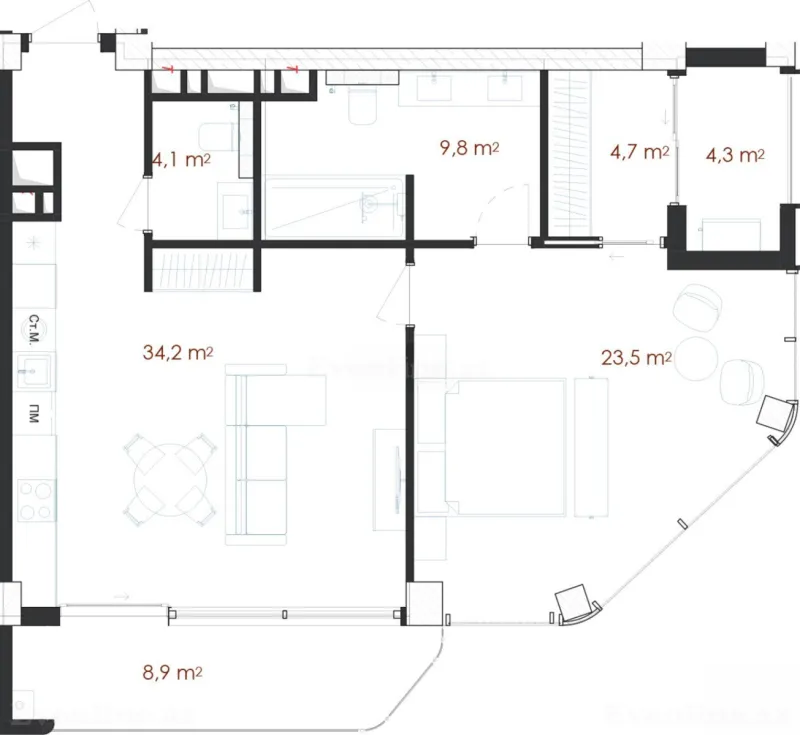 Satılır 2 otaqlı Mənzil Yeni tikili 89.5 m² Nardaran - şəkil 9