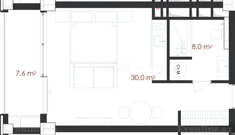 Satılır 1 otaqlı Mənzil Yeni tikili 45.6 m² Nardaran - şəkil 9