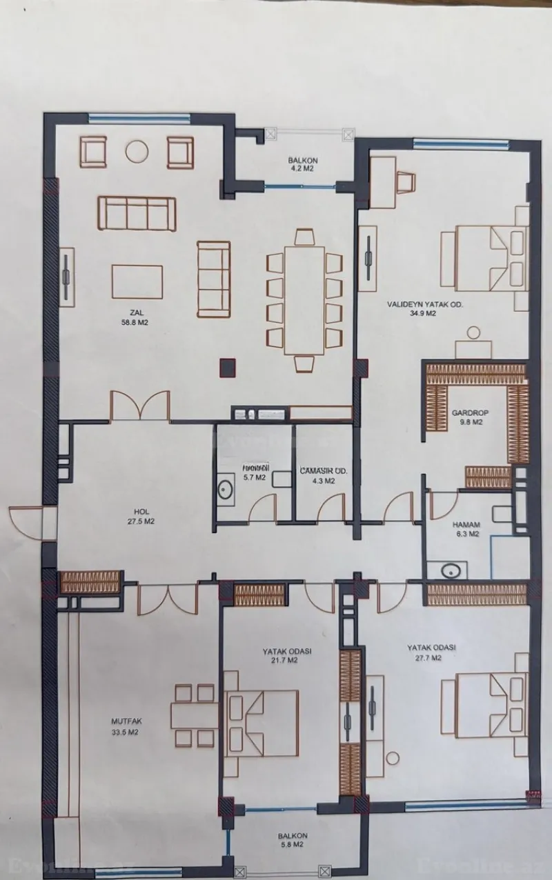 Satılır 4 otaqlı Mənzil Yeni tikili 241 m² Nəsimi r. - şəkil 29