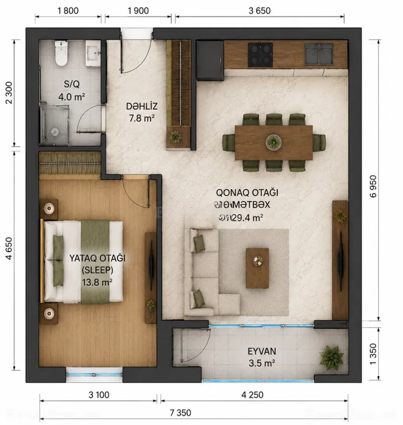 Satılır 2 otaqlı Mənzil Yeni tikili 45.5 m² Azadlıq prospekti m. - şəkil 8
