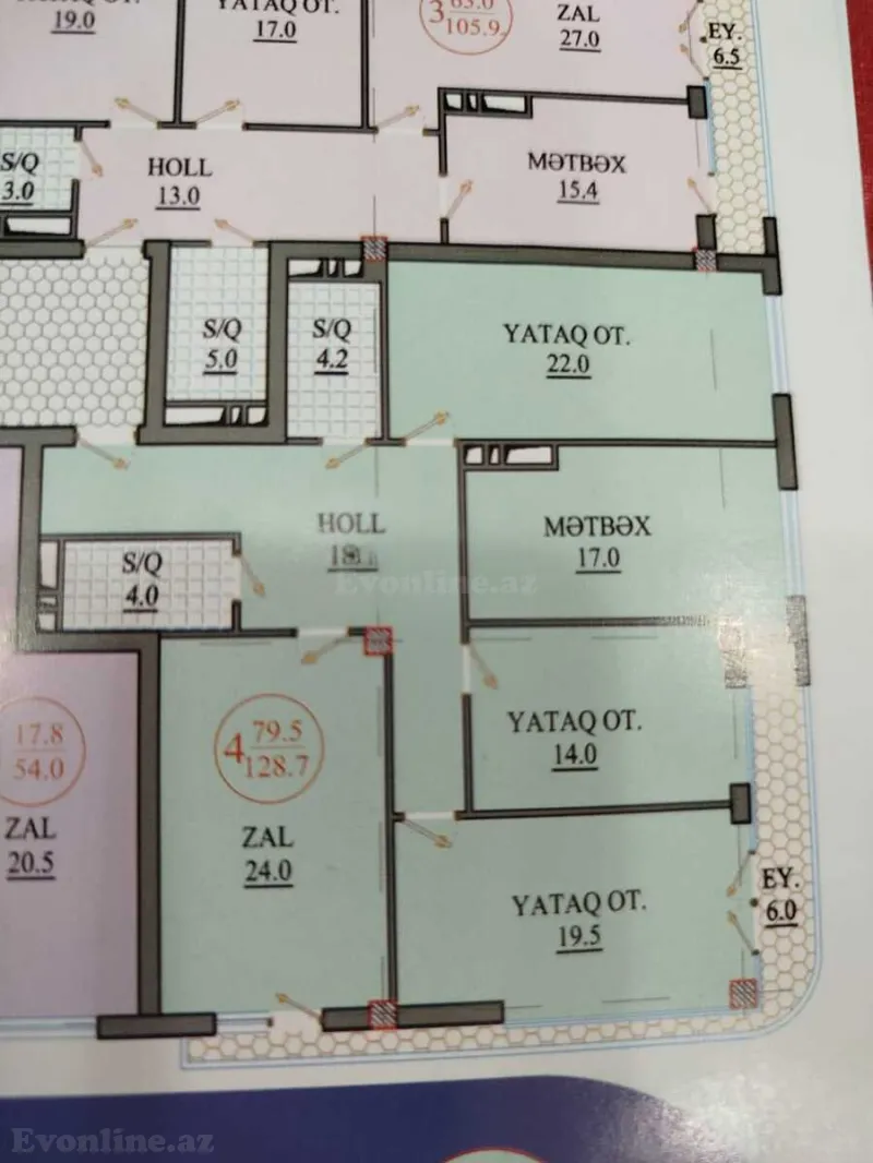 Satılır 4 otaqlı Mənzil Yeni tikili 1287 m² İnşaatçılar m. - şəkil 2