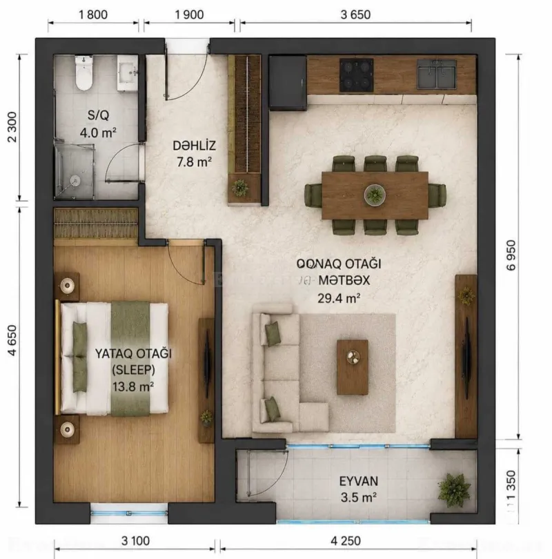 Satılır 1 otaqlı Mənzil Yeni tikili 455 m² 8-ci mikrorayon - şəkil 5