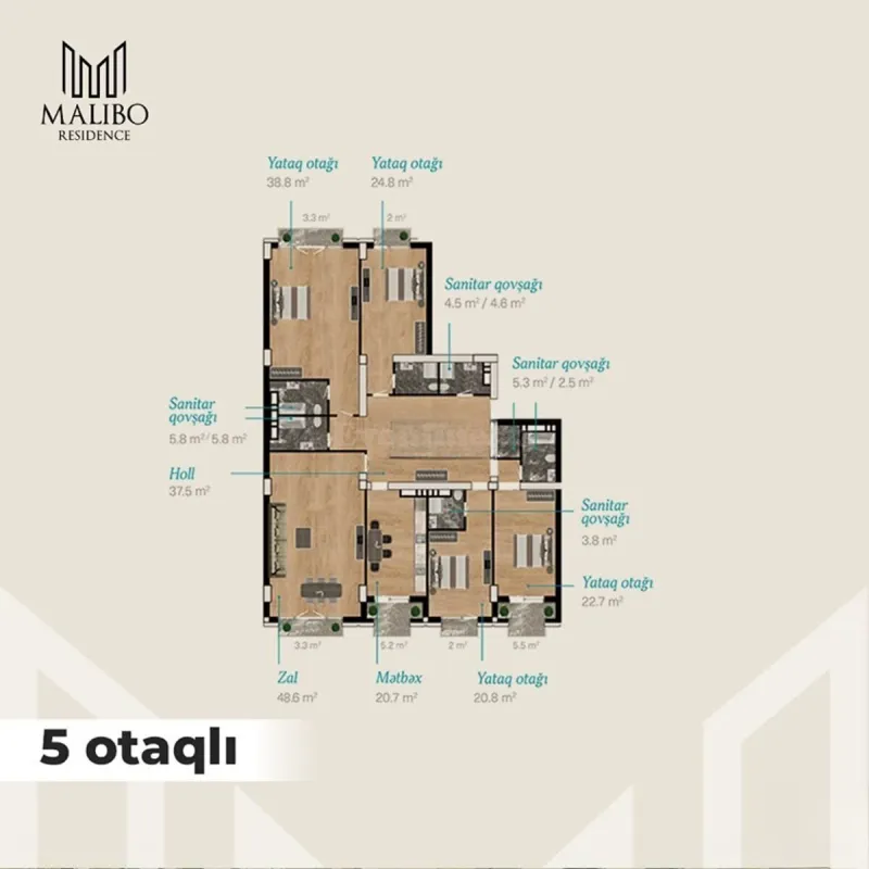 Satılır 5 otaqlı Mənzil Yeni tikili 268 m² 28 May m. - şəkil 2