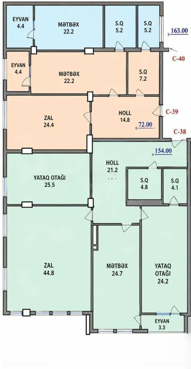 Satılır 3 otaqlı Mənzil Yeni tikili 154 m² Nizami m. - şəkil 4