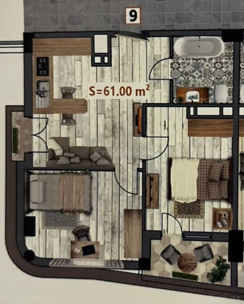 Satılır 3 otaqlı Mənzil Yeni tikili 61 m² Bakıxanov - şəkil 2