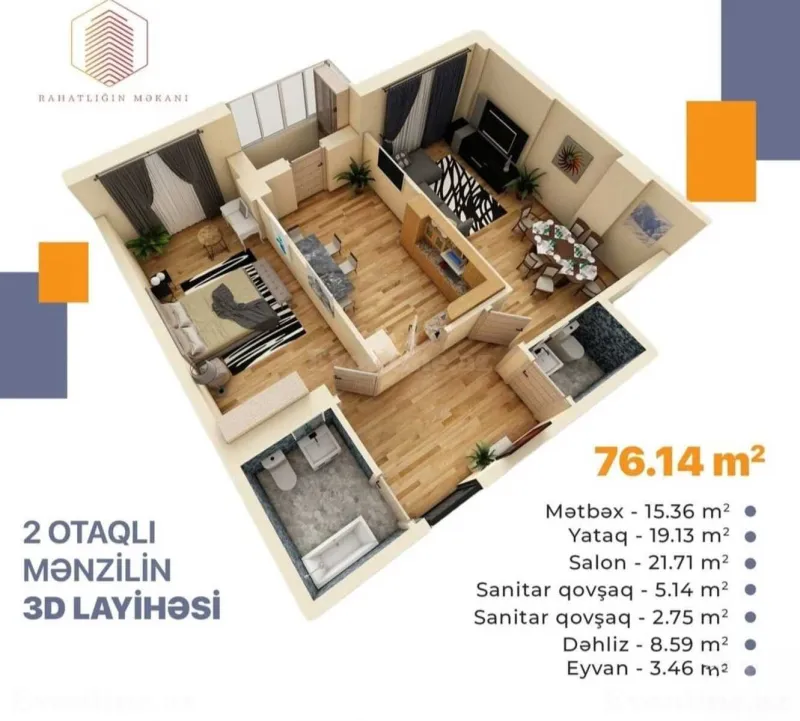Satılır 2 otaqlı Mənzil Yeni tikili 76 m² Yasamal - şəkil 4