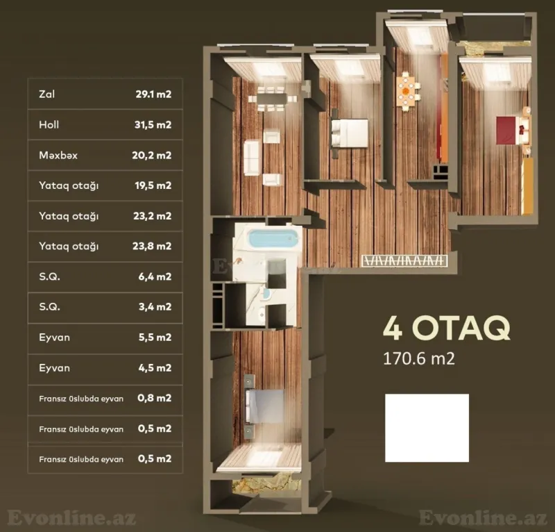 Satılır 4 otaqlı Mənzil Yeni tikili 171 m² Nəsimi r. - şəkil 3