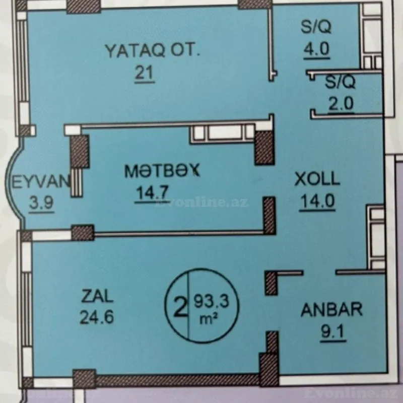 Satılır 2 otaqlı Mənzil Yeni tikili 94 m² Nəsimi r. - şəkil 9