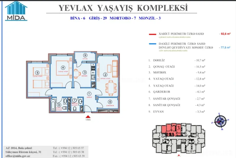 Satılır 3 otaqlı Mənzil Yeni tikili 78 m² Yevlax - şəkil 2