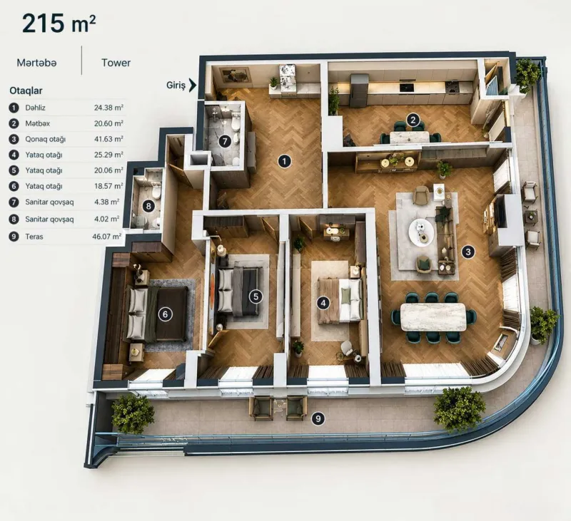 Satılır 4 otaqlı Mənzil Yeni tikili 215 m² Ağ şəhər - şəkil 4