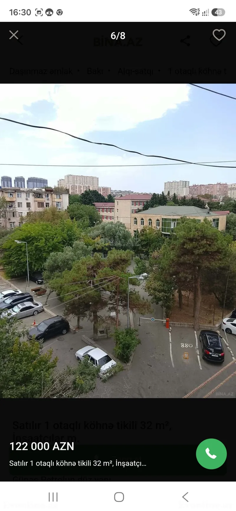 Satılır 1 otaqlı Mənzil Köhnə tikili 32 m² Inşaatçılar pr. - şəkil 7