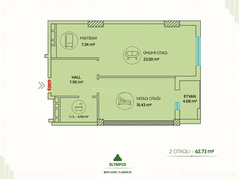 Satılır 2 otaqlı Mənzil Yeni tikili 63 m² Badamdar - şəkil 9
